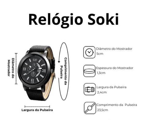 Conjunto SOKI Pulse - Relógio + 3 Pulseiras Casuais Ajustáveis - Loja Marc's